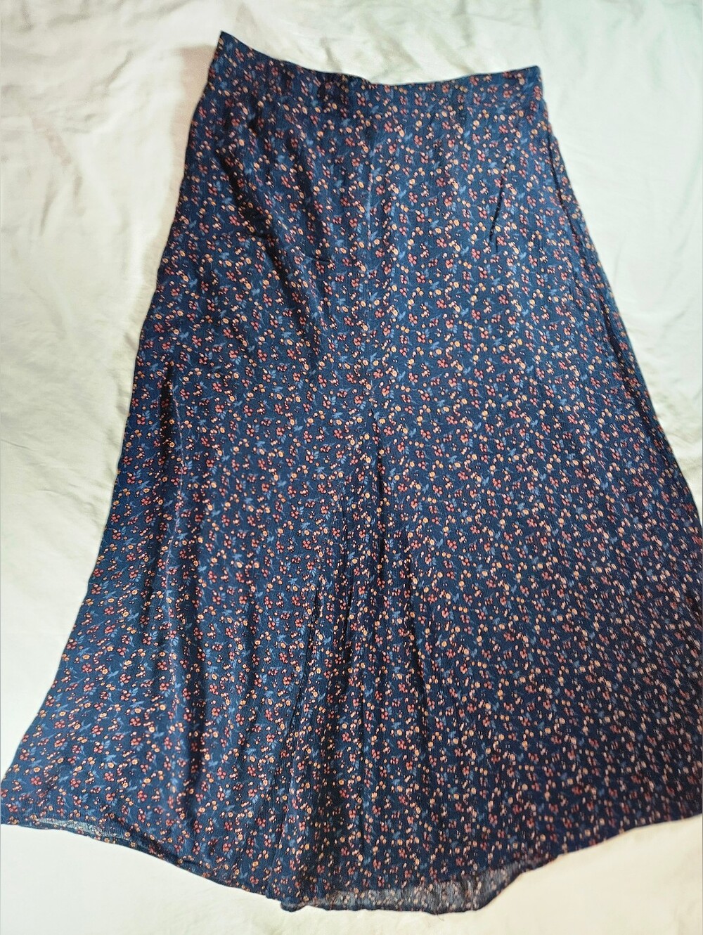 Bobeau Womens Blue & Multicolor Floral Flat Front Elastic Waist Maxi Skirt Sz L
